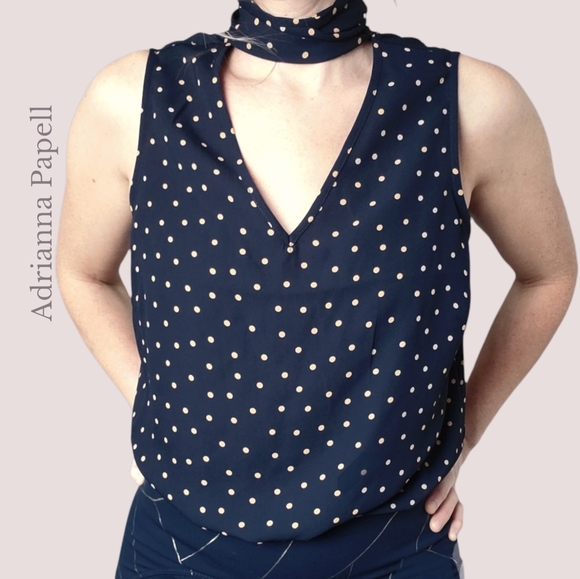 Adrianna Papell Tops - Adrianna Papell Sleeveless Polka Dot Tie Neck Blouse
